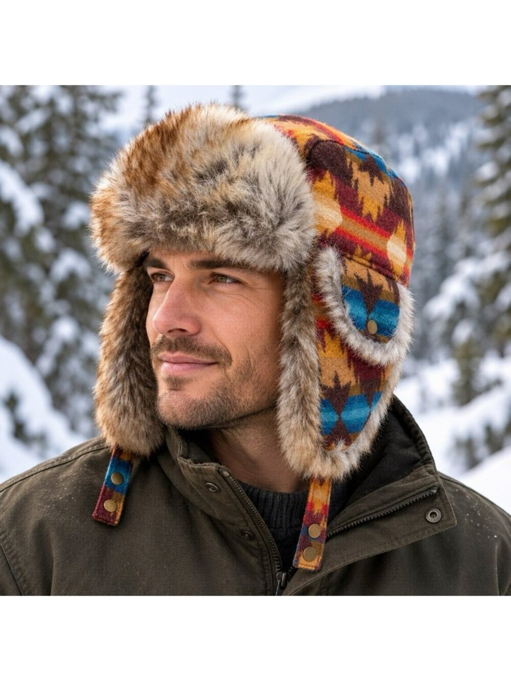 Pendleton Solstice Canyon Trapper Hat Wool Faux Fur Southwest Size Medium